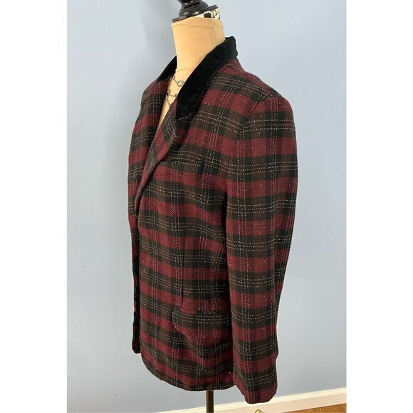 Vintage J. H. Collectibles Women’s U.S. 12 100% Virgin Wool Red Black Blazer - Picture 2 of 10